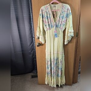 Palak NWT Pastel Floral Embellished Boho Maxi Dress